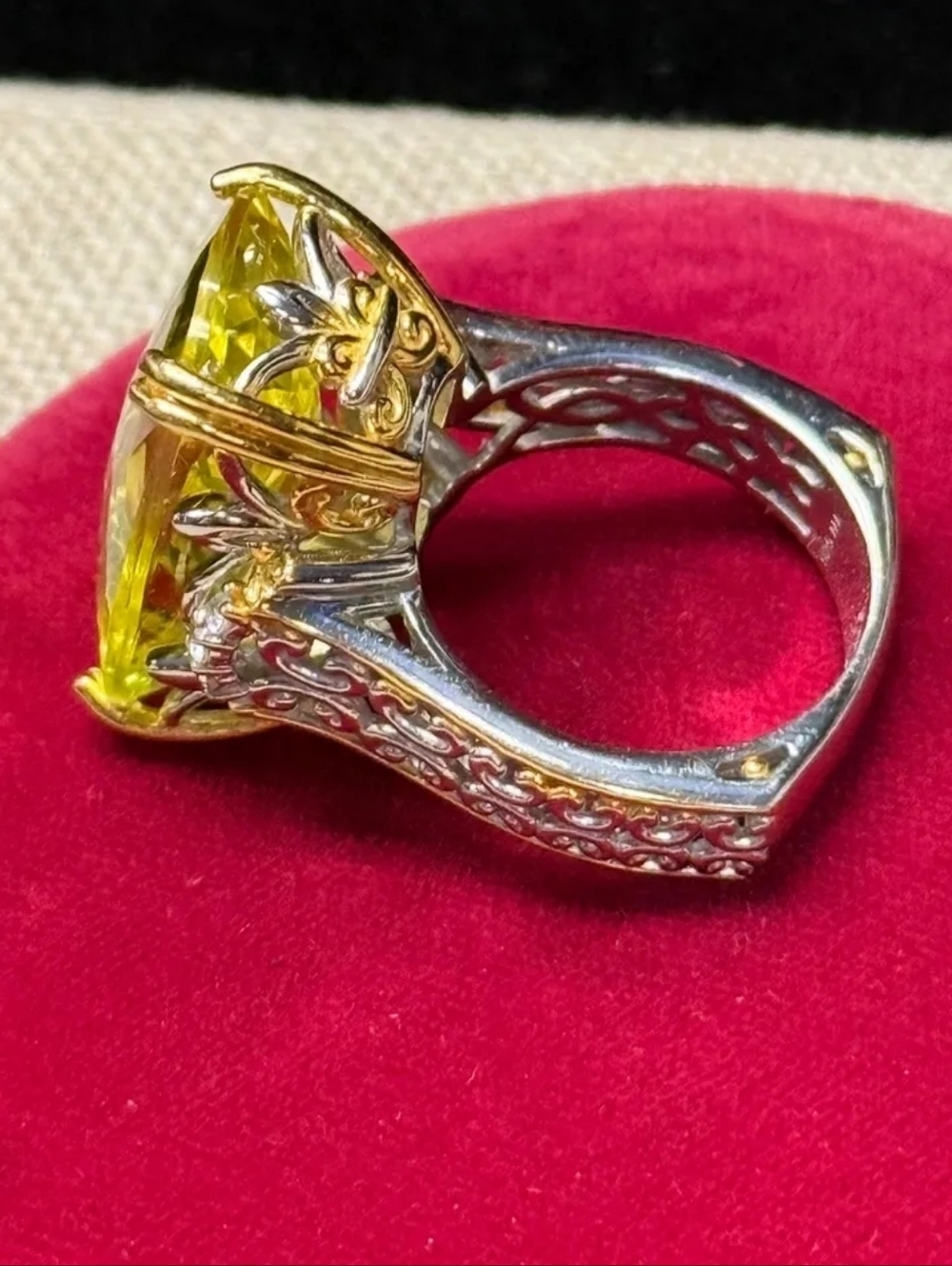 Gems En Vogue Sterling Silver Ouro Verde Large Cocktail Ring Size 9 - Picture 3 of 6